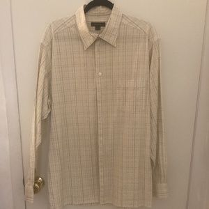 Ermenegildo Zegna Shirt Mens Ex. Large Cream Plaid Button Up Long Sleeve EXC!